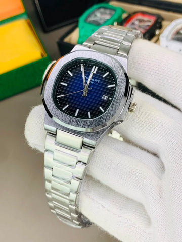 Nautilus Style Stainless Steel Watch – Blue Dial