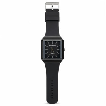 Square Dial Quartz Watch for Men – Silver-Tone Case & Grey Silicone Strap