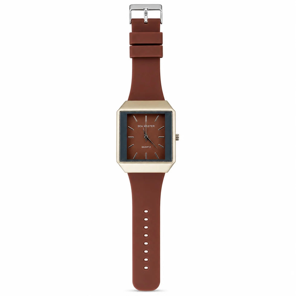 Square Dial Quartz Watch for Men – Silver-Tone Case & Grey Silicone Strap